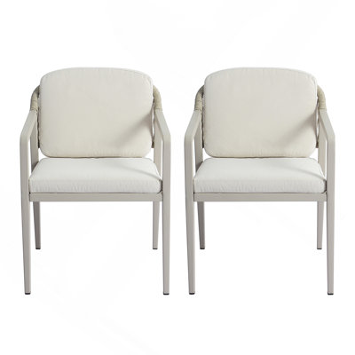 Ensemble de 2 chaises de salle à manger d'extérieur, chaises en rotin tressé, fauteuil d'extérieur pour balcon au bord de la piscine, siège et coussin imperméables, gris et beige