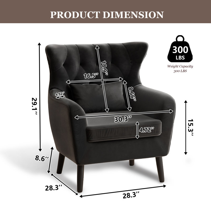 Chaises d'appoint confortables en velours surdimensionné (ensemble de 2), Noir