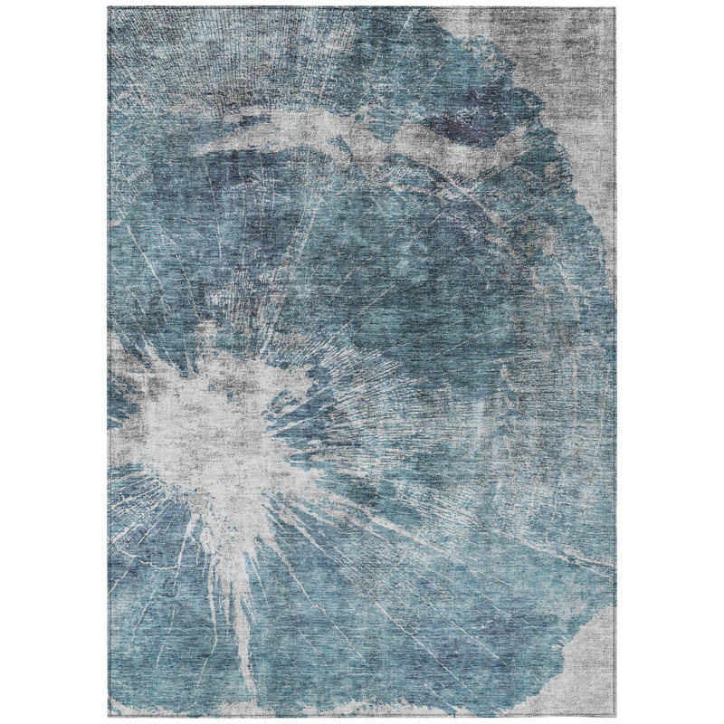 Tapis d'extérieur lavable abstrait bleu sarcelle, bleu marine et gris HomeRoots 3 pi x 5 pi