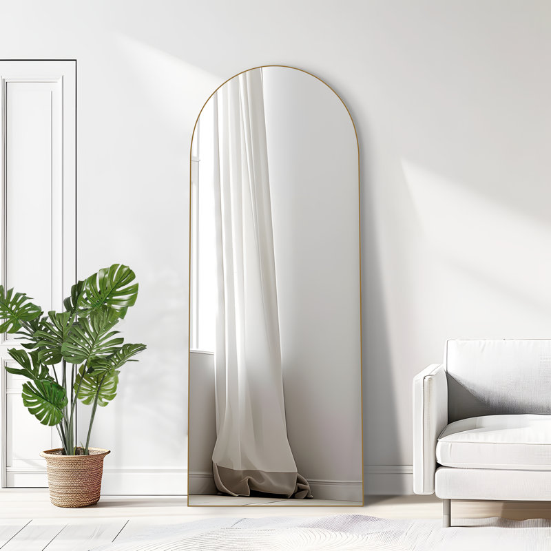 Luziano Solid Wood Arch Wall Mirror, 63" x 25", Gold