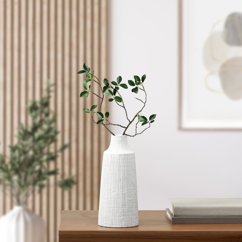 Tree Trunk Textured Etched Resin Table Vase, White, 12" H x 5.25" W x 5.25" D
