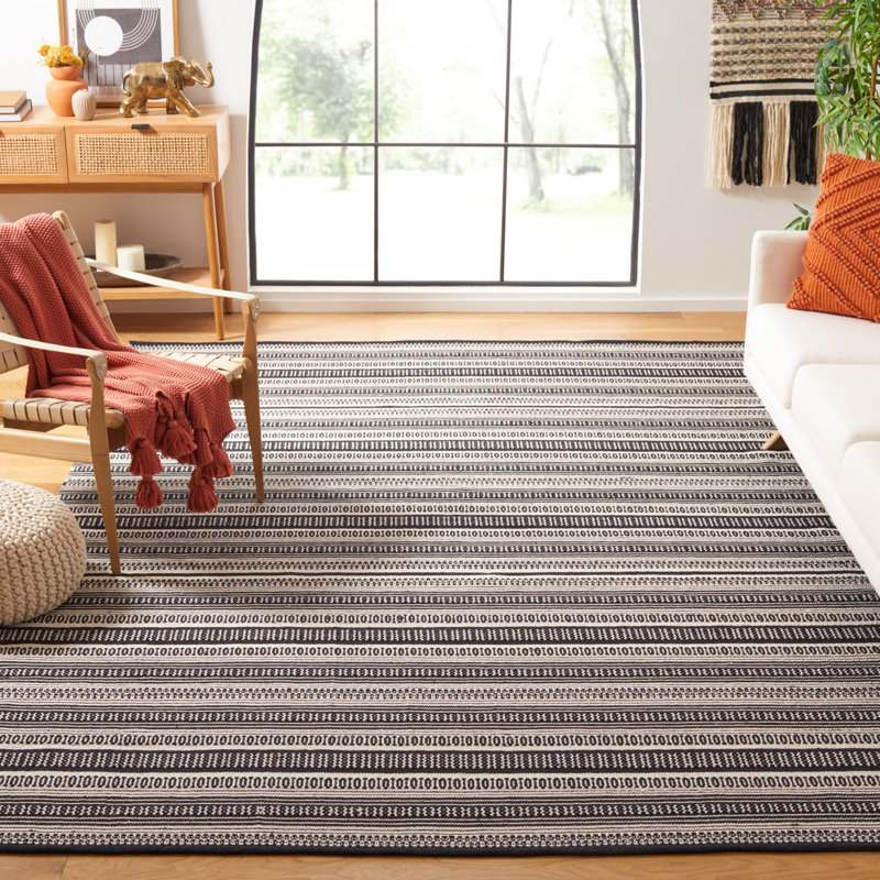 Montauk Black and Ivory Flatweave Cotton Rug