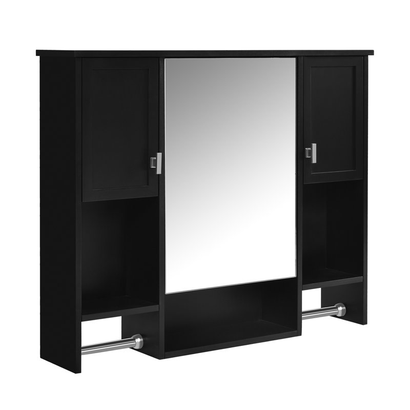 Armoire de salle de bain murale avec miroir, Noir
