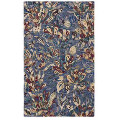 Keenin Hand Tufted Wool/Cotton Floral Rug in Blue/Violet