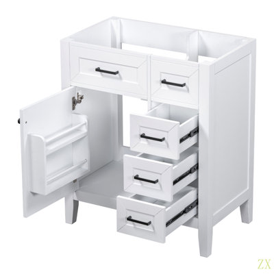 Meuble-lavabo de 30 po sans lavabo, base d'armoire seulement, armoire de salle de bain avec tiroirs, structure solide et panneau de fibres à densité moyenne