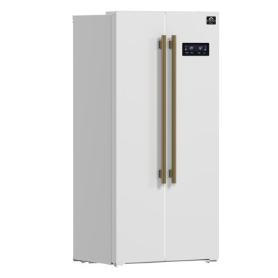 Salerno 33-inch Freestanding Side-by-Side Refrigerator, 15.6 cu.ft. with Antique Brass Handles