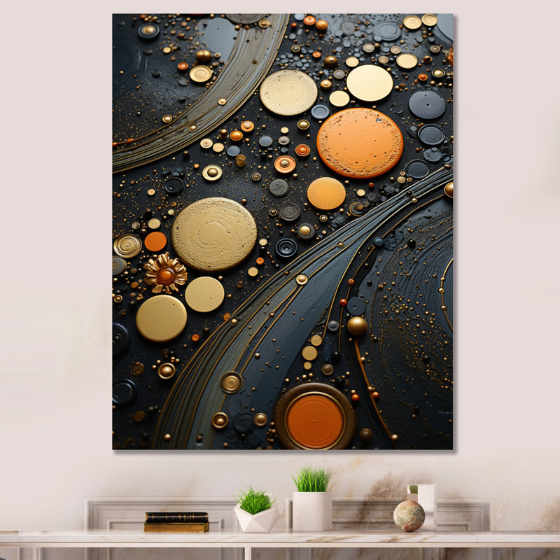 Impression sur toile «Gold Grey Industrial Elegance III - Abstract Collages», Toile tendue, H 32 po x l 24 po x P 1 po