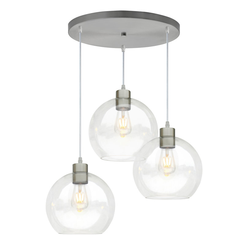 Luminaire suspendu rond en acier inoxydable 3 lumières, Acier Inoxydable, Trois lumières