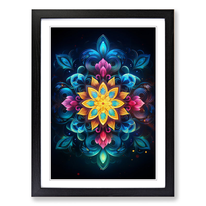 Mandala Digital No.2 - Single Picture Frame Print on Wood, Black, 34cm H x 25cm W x 2cm D
