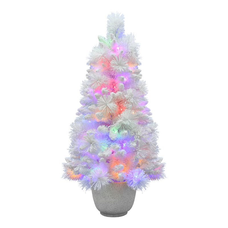 Arbre floqué blanc illuminé 4,5 pi avec pot Mgo