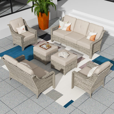 7 - Person Wicker Outdoor Conversation Set, Patio Sofa Set with Cushions