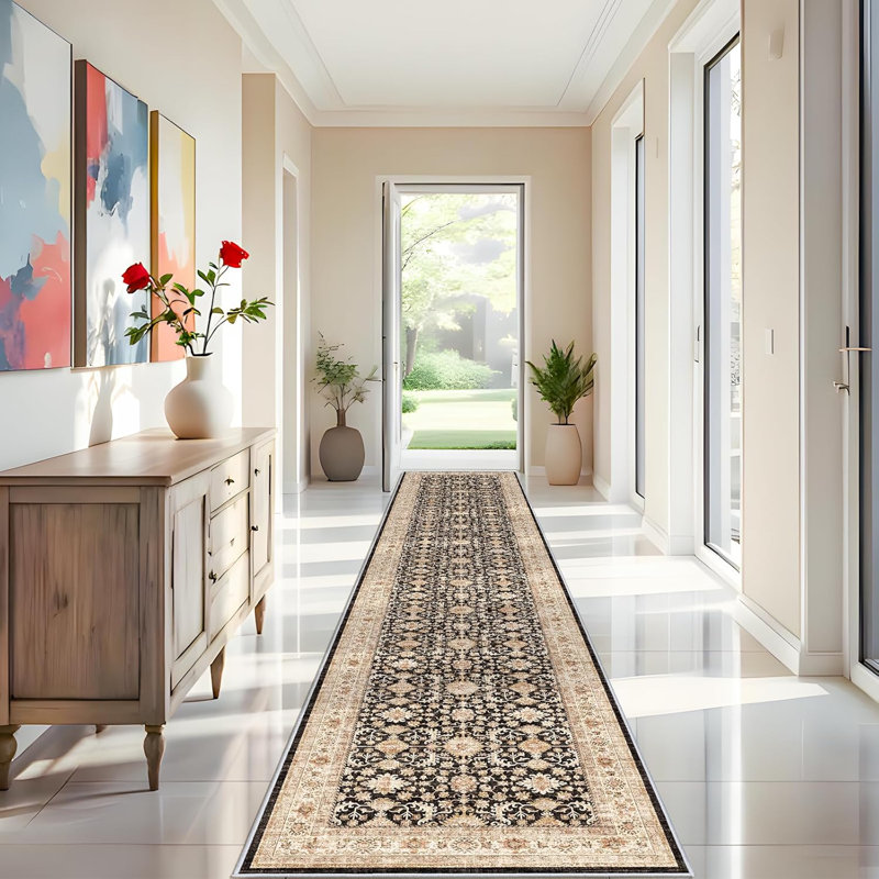 Washable Hallway Runner Rug: Soft Kitchen Rug Non Slip Runners with Rubber Backing for Living Room Bedroom Bathroom Non Shedding Farmhouse Carpet Runner (Black)