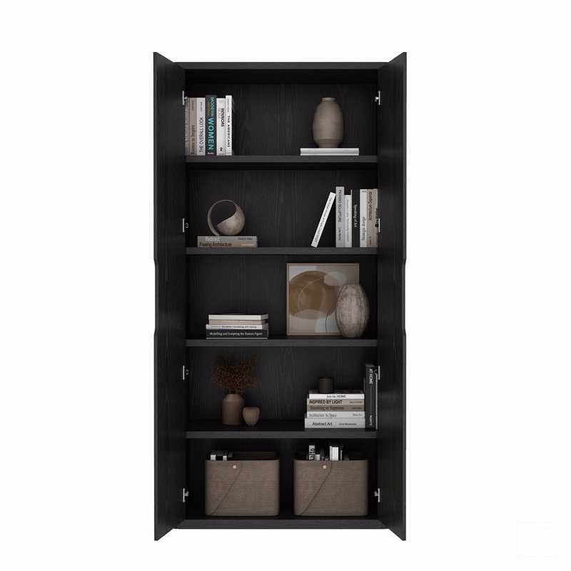 Bibliothèque moderne avec portes à fermeture douce, Noir