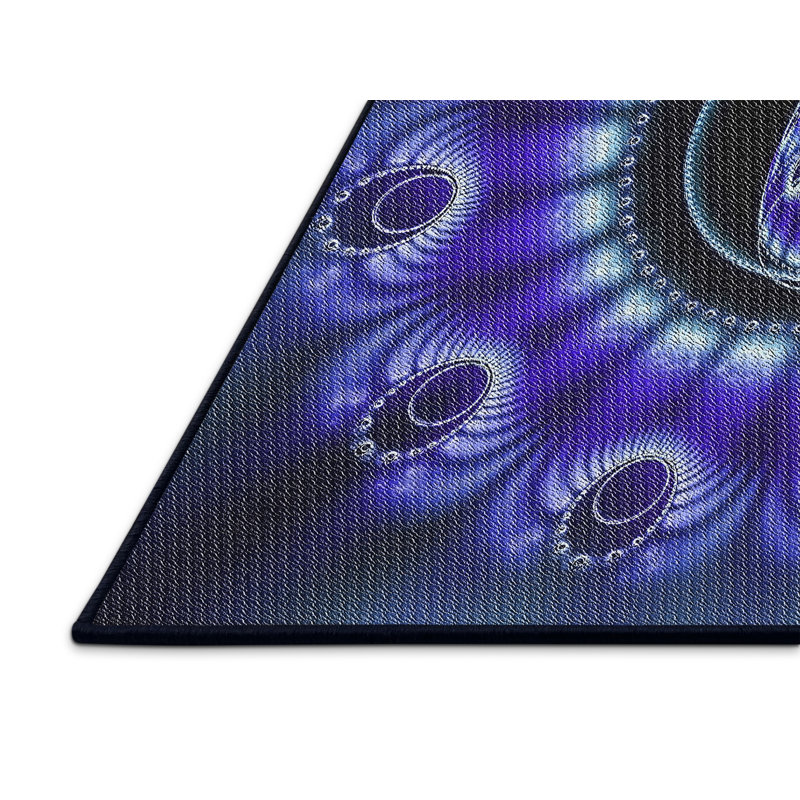 Tapis bleu/noir tissé à la machine, Rectangle 7 pi x 9 pi