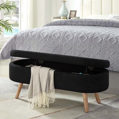 Banc de rangement avec repose-pieds ovale de luxe avec pieds en bois et charnière de sécurité