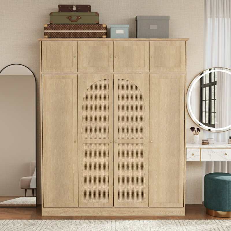 Armoire-penderie 8 portes à grande capacité avec tringle, Naturel
