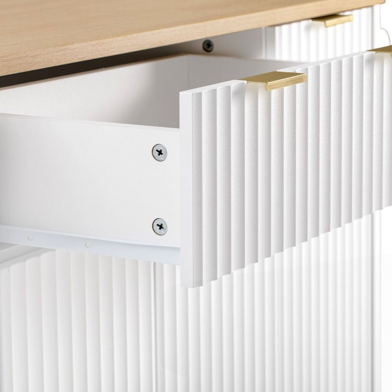 55.5" Fluted Kitchen Island with Storage, White