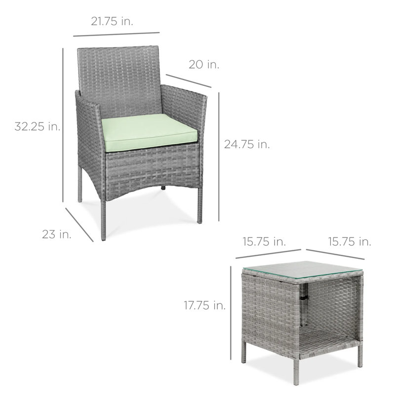 Patio Bistro Set, Gray, Light Mint