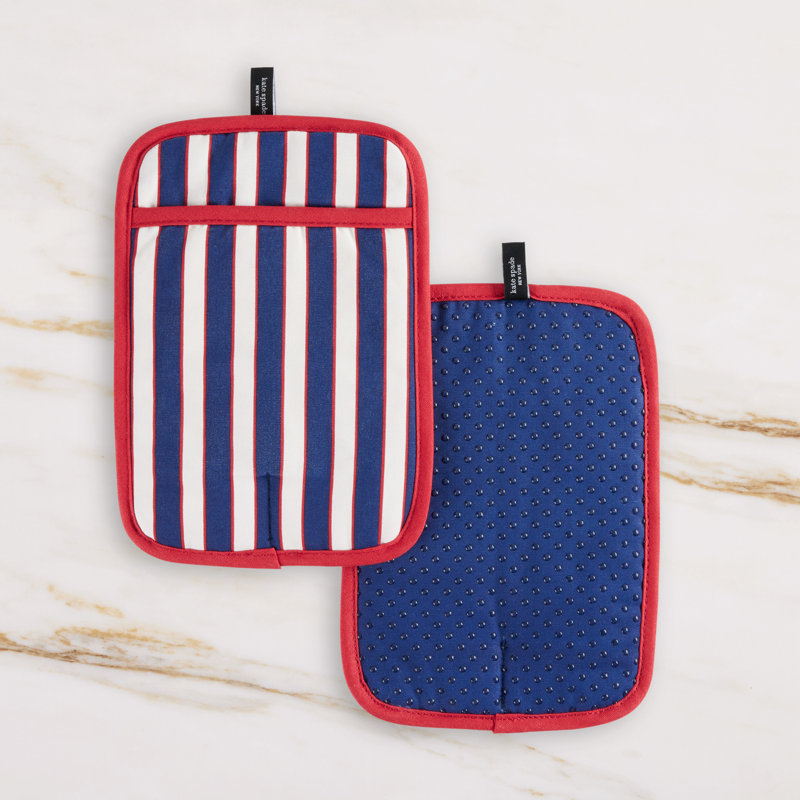Botanical Stripe Potholder Set, Blue