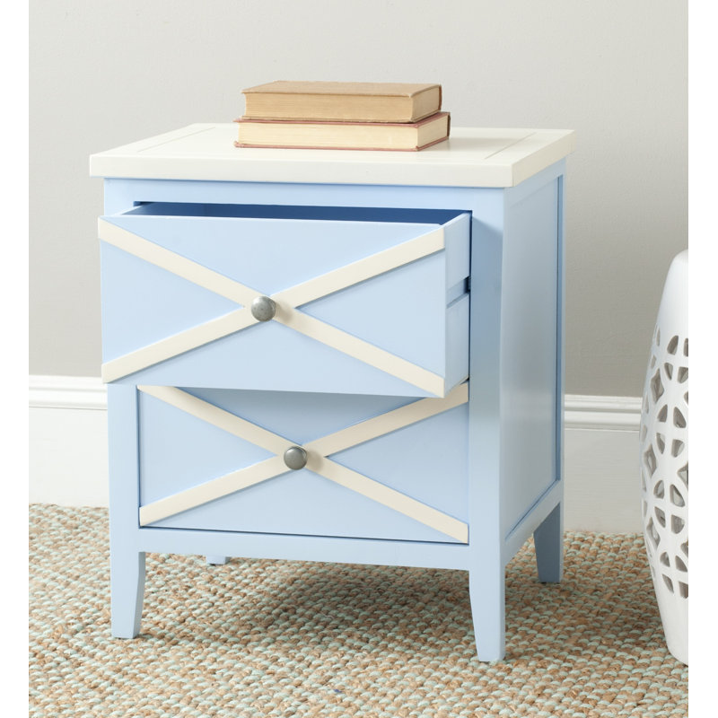 Table de bout à 2 tiroirs en bois massif Jenny, Bleu pâle