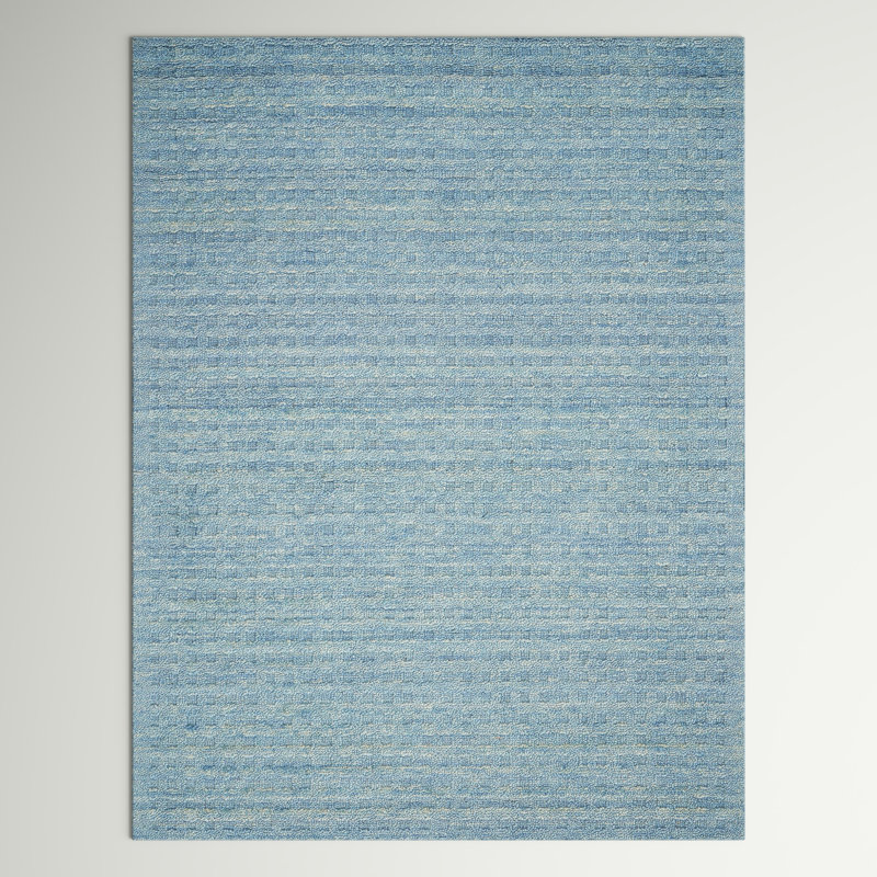 Tapis bleu ciel en laine tissé à la main, Rectangle 5 pi x 7 pi 6 po