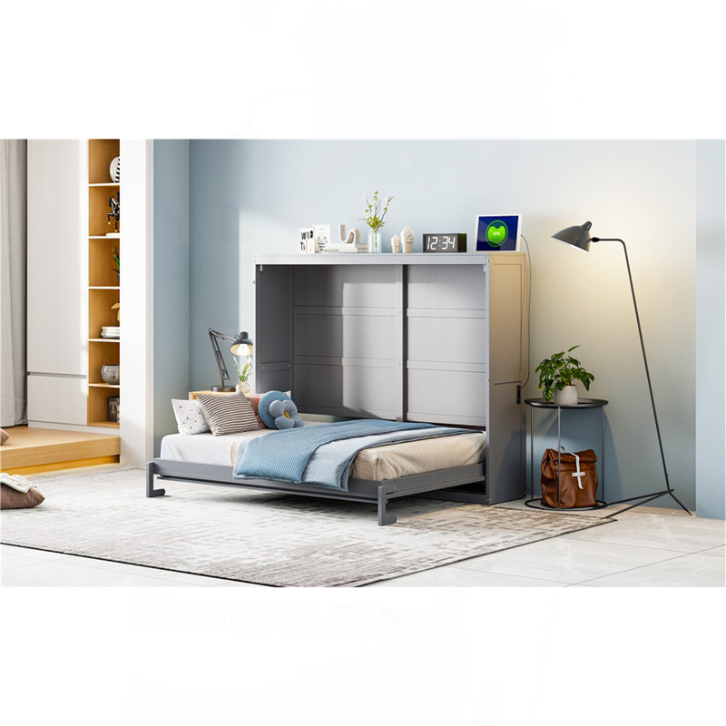 Grand lit escamotable mural, gris, Gris, Grand lit