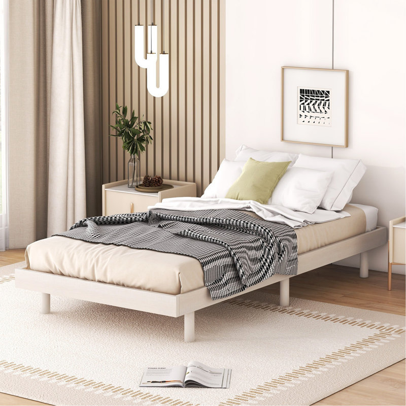 Base de lit plateforme flottante de conception moderne pour lit blanc délavé, Twin