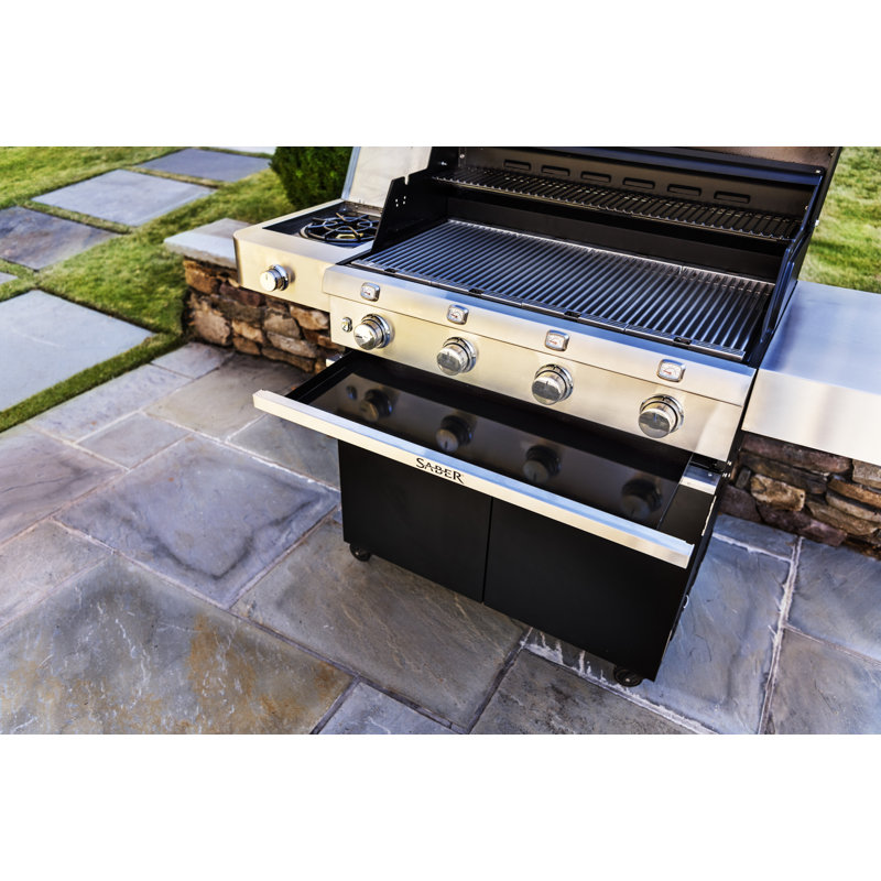 Saber Cast Black 4-Burner Propane Gas and Charcoal Grill