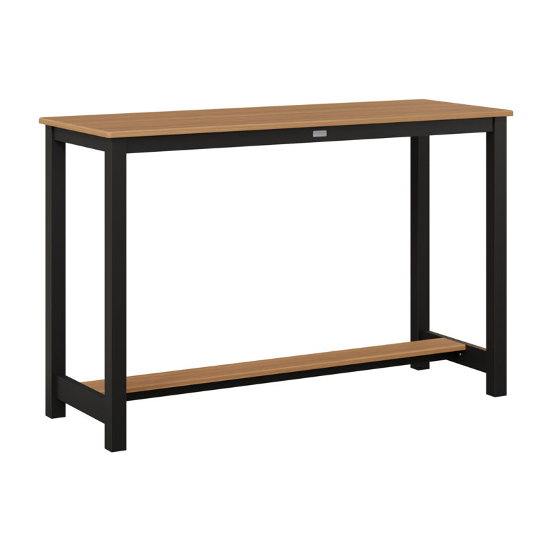 Balcony Outdoor Rectangle Bar Table, 38.5" H x 60" W x 22" D, Natural Teak, Matte Black