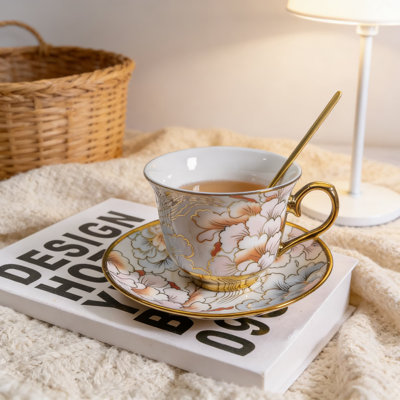 Ceramic Tea Cup And Saucer Set, 18-Piece Vintage Floral Porcelain Set With Spoons For Coffee, Espresso, And Afternoon Tea, Ideal For Entertaining And Gifting