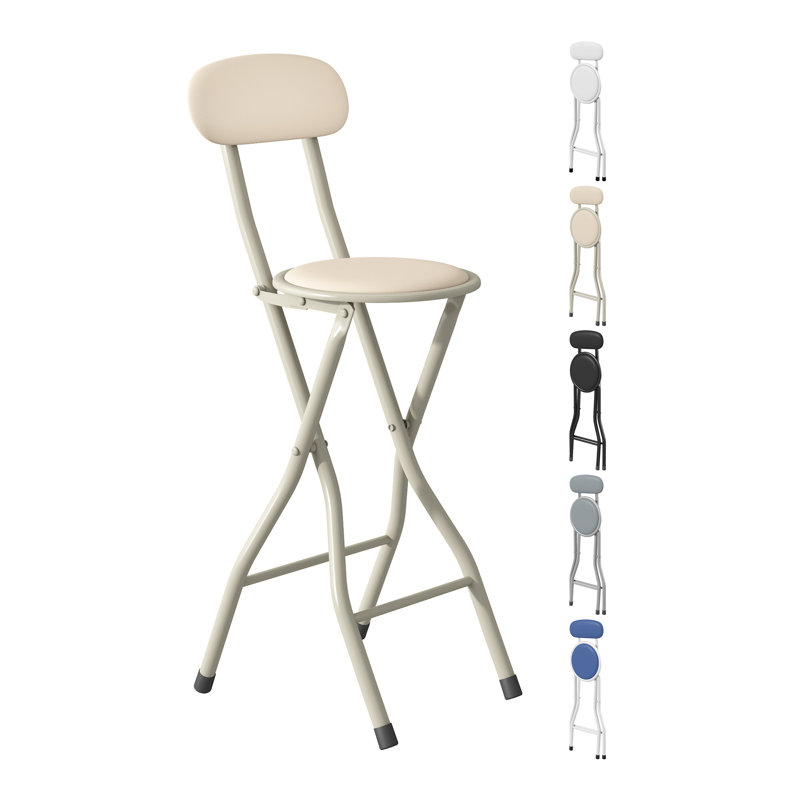 Upholstered Counter Stool with Metal Frame, Beige