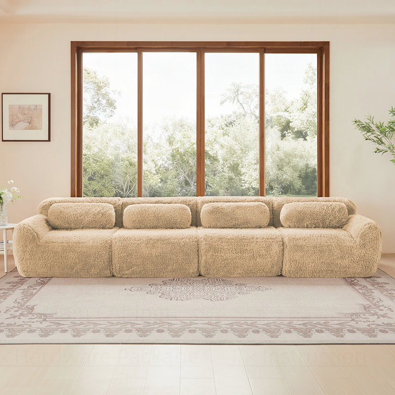 Canapé doux et moelleux en tissu pelucheux avec éponge haute densité 32D, conception ergonomique pour plus de confort et de polyvalence