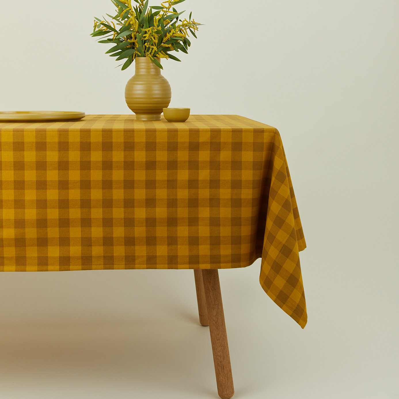 Essential Gingham Tablecloth, Mustard/Bronze