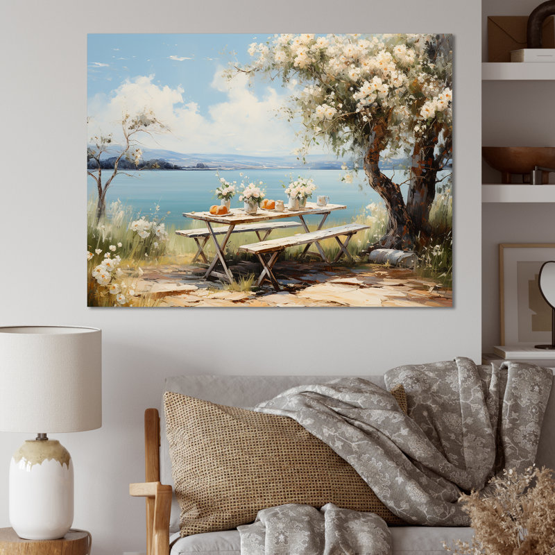Pique-nique au lac II sur toile, Toile tendue, H 24 po x l 32 po