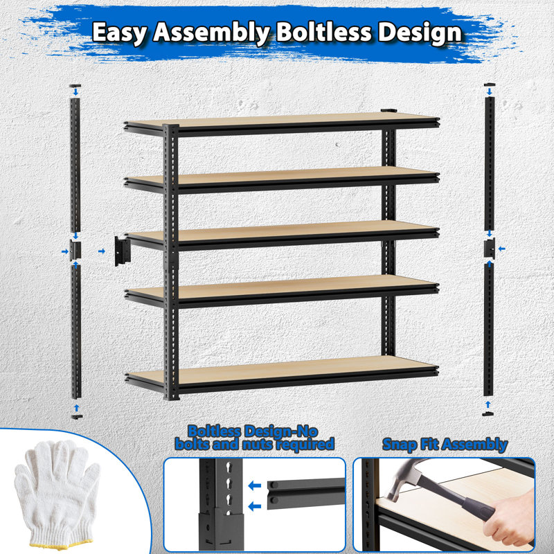 5-tier Mdf Adjustable Storage Shelves , Heavy Duty Garage Storage Shelving Unit, Metal Shelves, 72" H x 48" W x 24" D