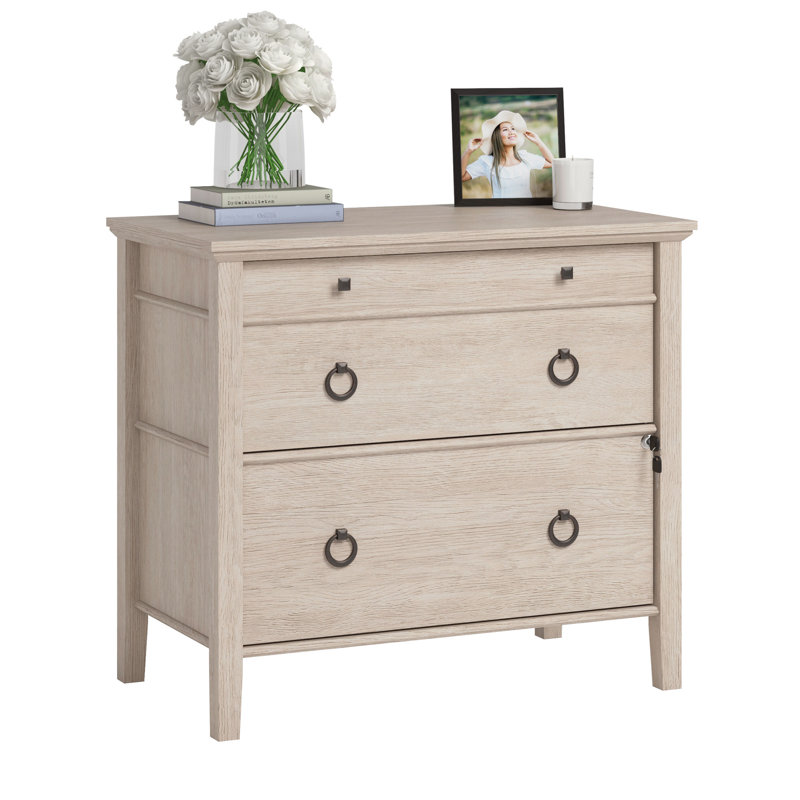 Classeur latéral avec finition brune pour un décor sophistiqué de bureau à domicile ou de lieu de travail, glissières de tiroir pleine extension, accès pratique pour une utilisation quotidienne, verrouillage pour éviter les ouvertures multiples, fond verrouillable par clé