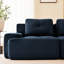 Canapé modulaire 153 po en velours côtelé 153 po, bleu, assise profonde, passepoil perlé, sans assemblage, base moderne bleu