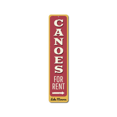 Canoes For Rent Arrow Vertical Custom Aluminum Sign