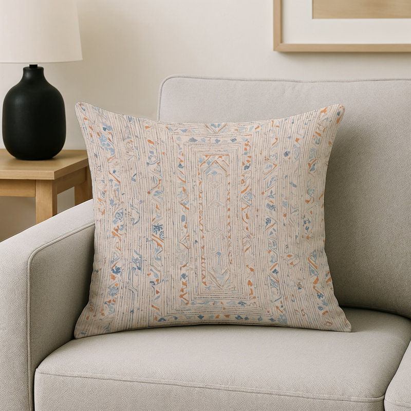 Coussin décoratif intérieur / extérieur gris Modern Modern, Carré 18 po, Géométrique beige 1