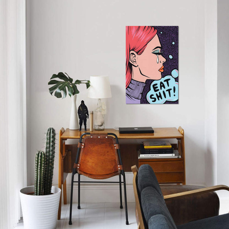 « manger it comic fille », impression sur toile, H 12 po x l 8 po x P 0,75 po, Pas de tapis, Toile tendue