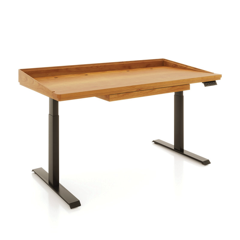 Odin Home Office Solid Wood Standing Desk, Black, 51" H x 60" W x 30" D, Natural Cherry