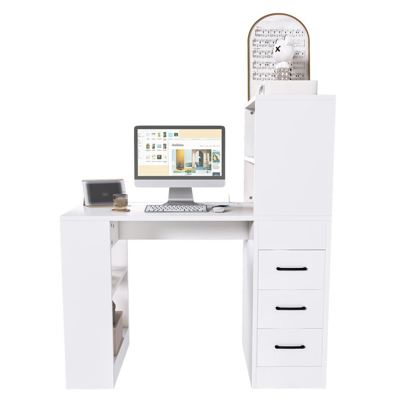 White Computer Desk With 4-in-1 Socket