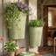 Ensemble de pots à fleurs suspendus en métal texturé vert moderne pour l'intérieur et l'extérieur (ensemble de 2)