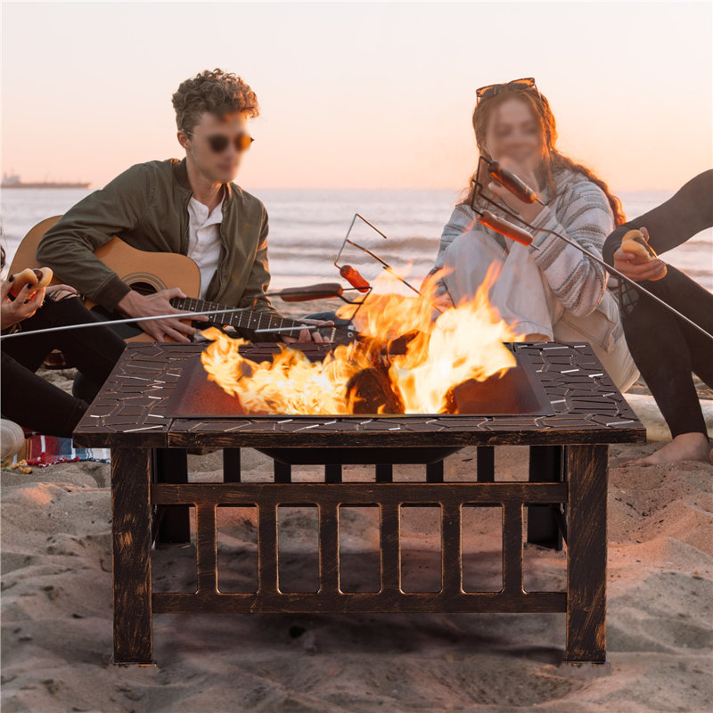 Hearthfolk Square Charcoal and Wood Burning Fire Pit, Copper, 80.5cm L x 80.5cm W x 49.5cm H