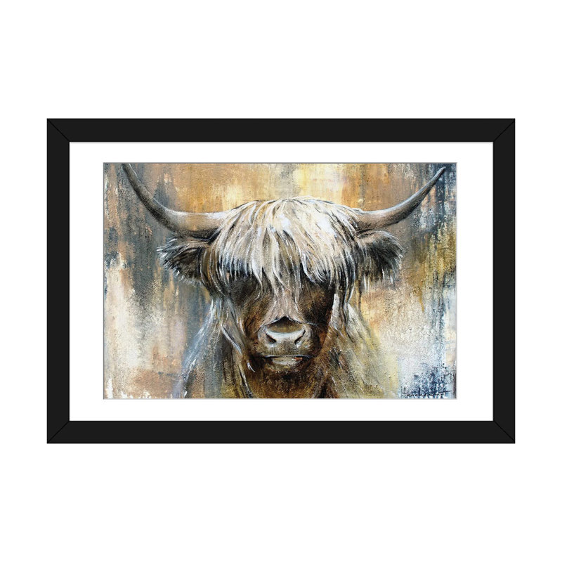Highland Cow I, encadrée par Studio Paint-Ing, impression, H 24 po x l 32 po x P 1 po, Papier encadré dans un cadre noir