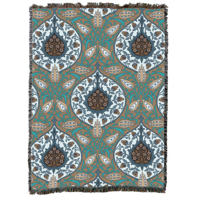 Pure Country Weavers William Morris Rosebud Teal Blanket XL - Arts & Crafts - Gift Tapestry Throw Woven from Cotton - Made in the USA (82x62)