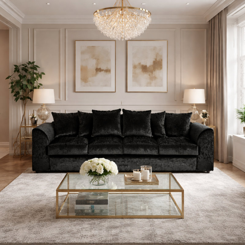 4 Seater Velvet Sofa, Black