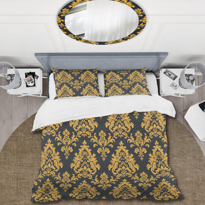 Ensemble de housse de couette Traditional Royal Gold Black Traditional Damask IV
