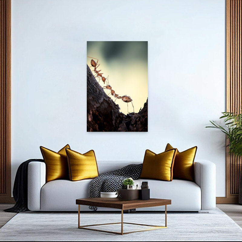 Ants Ascending Branch Vibrant Contemporary Ant Forest Nature Wall Art Print 1 Piece Wrapped Canvas Wall Art