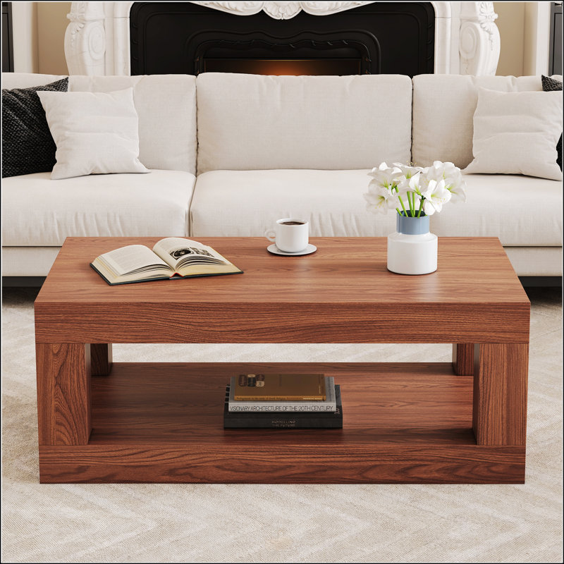 Table basse moderne moderne à 2 niveaux avec tablette de rangement ouverte, matériau en bois aggloméré stable et durable pour un assemblage facile dans le salon